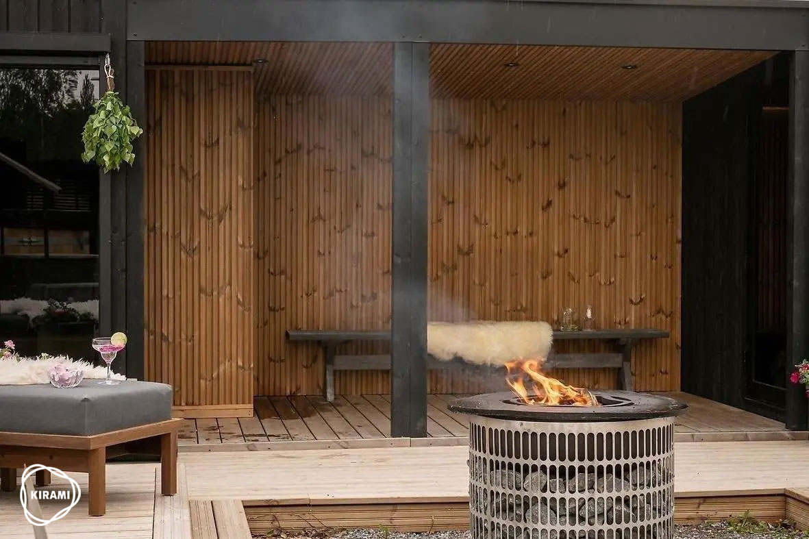 Kirami FinVision® Nordic misty bastu omklädningsrum terrass lounge
