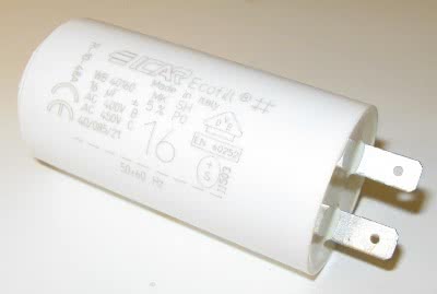 Kondensator 16µF lågfart till spa pump 2 st flatstift