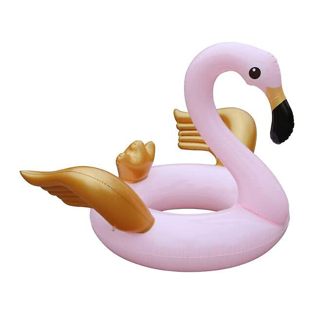 Badring uppblåsbar Flamingo Rosa och guld 150x100 cm