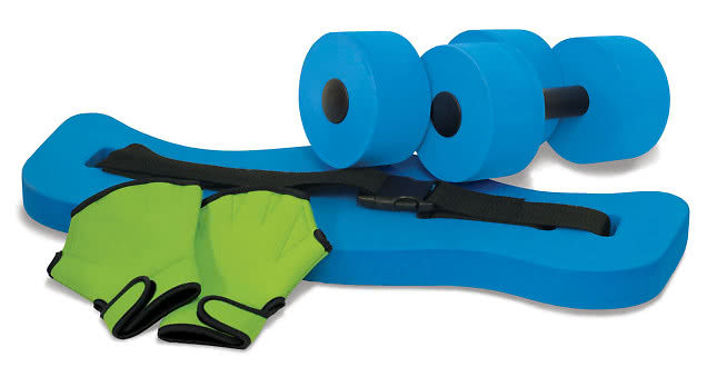 Aqua Fitness träningskit hantel handskar flytbälte