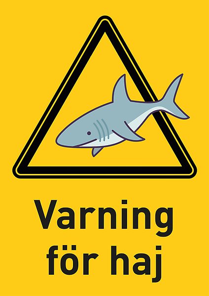 Folkpool Varning för haj skylt till poolen
